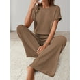 thumbnail image 6 of Women'S Casual Summer Travel Vacation Wear Two-Piece Suit Short Sleeve Wide Leg Pants Casual Suit Coffee XXL, 6 of 7