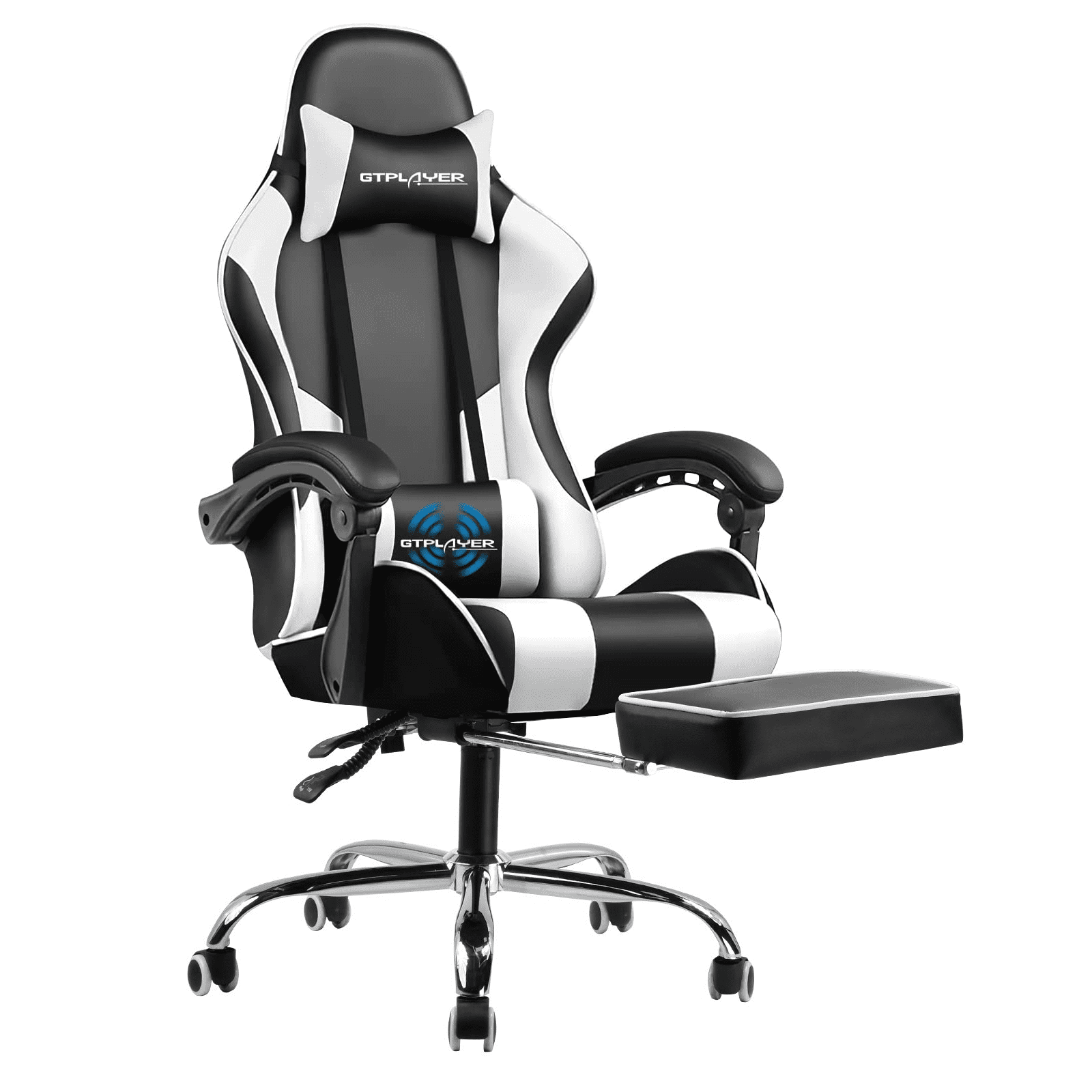 GTRACING Gaming Chair with Footrest and Lumbar Massage Pillow PU Leather Office Chair, White - Walmart.com
