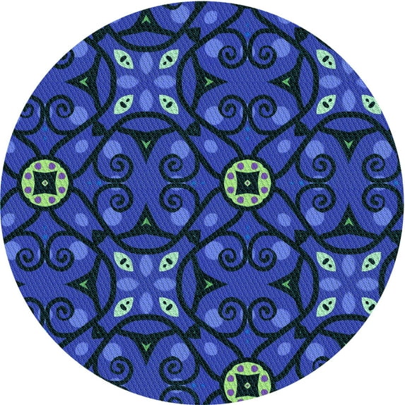 Ahgly Company Machine Washable Indoor Round Transitional Blue Area Rugs, 3' Round