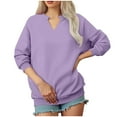 thumbnail image 5 of larppty Women Casual Long Sleeve V Neck Sweatshirts Cute Loose Fit Lightweight Pullover Tops Fall Clothing (Light Purple, XXL), 5 of 5