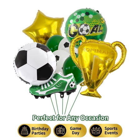 9 Pcs Soccer Balloon Set, Trophy Cleat Star Foil Balloons for Global Soccer Tournament & Birthday Party Decorations,Green Soccer Cleat (Classic Trophy)