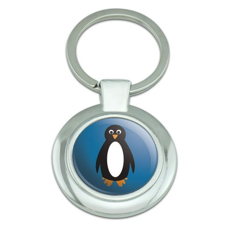 - Penguin Antarctica Cold Ice Bird Alaska Classy Round Chrome Plated Metal Keychain
