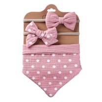 Lilgiuy Unisex Baby Bib Plaid Print Linen Cotton Double Sided Saliva Everyday Bibs with Headband Set