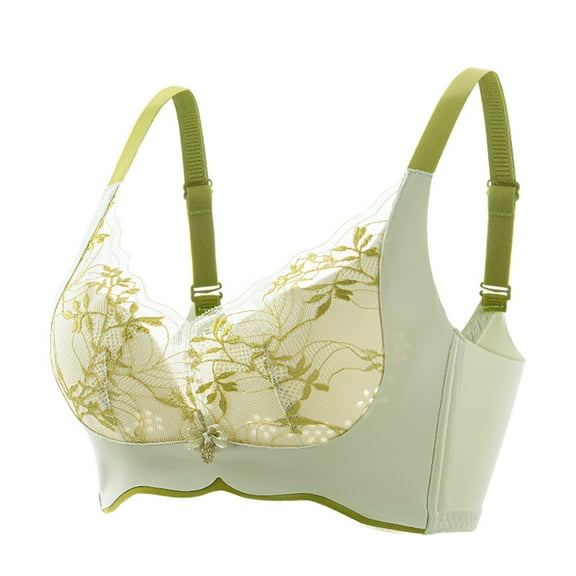 Fsqjgq Floral Lace Wireless Bras for Women Sexy Gathering Non Steel Ring Push Up Bra Full Coverage Posture Back Bralettes Plus Size Comfort Underwear 38