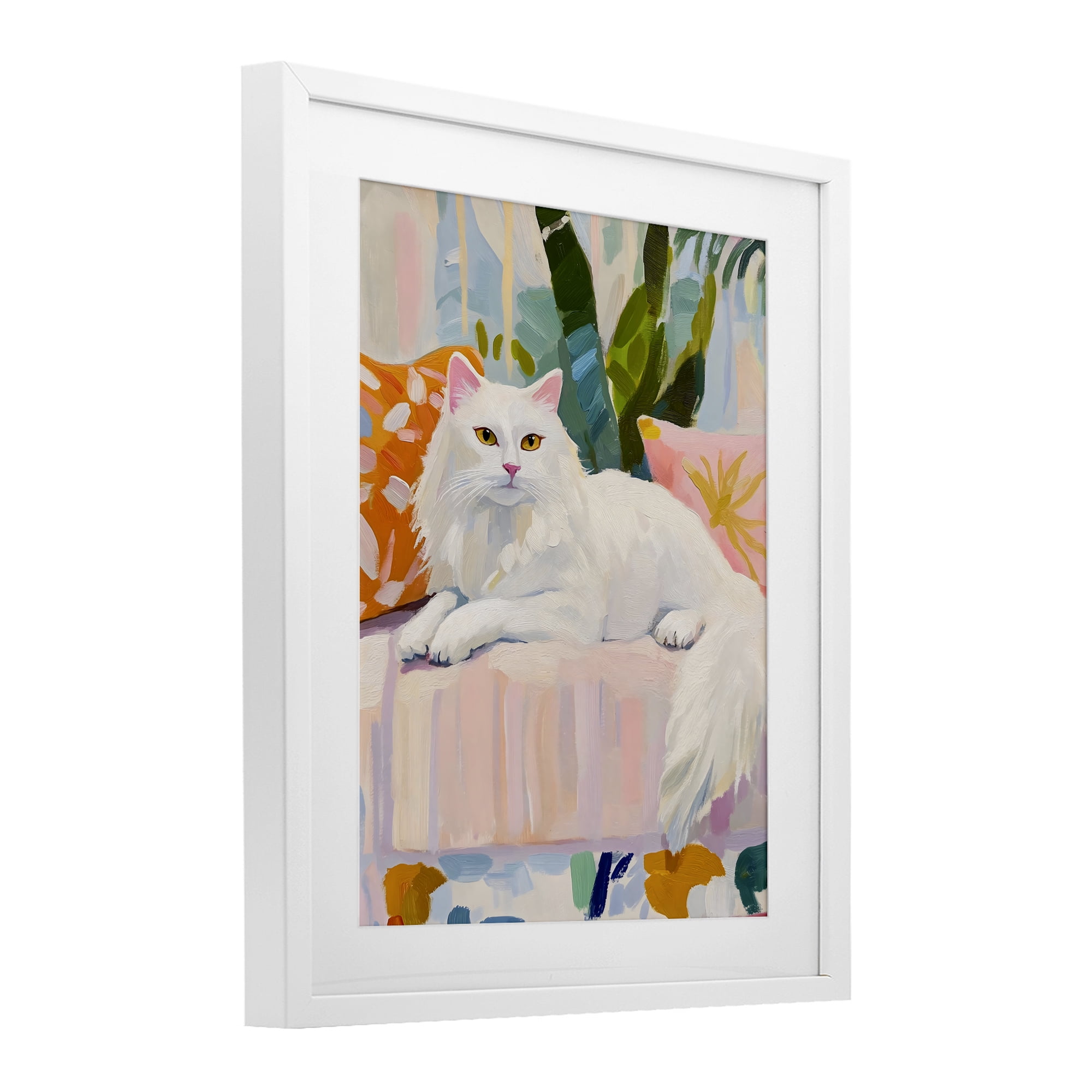 Stupell Industries Fancy Cat on Pastel Sofa White Framed Print Under Glass, design by The Prints Vibe