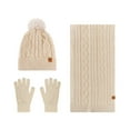 thumbnail image 2 of Xfvqtps Women Hat Scarf Glove Set Knit Plush Pompom Rib Solid Color Touchscreen Winter Warm Stretchy Extended Beanie Neck Warmer Gloves Set Beige, 2 of 6