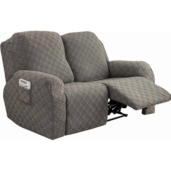 6 Piece Stretch Recliner Slipcover Jacquard Recliner Loveseat Covers with Side Pocket Anti-Slip Fitted Couch Furniture Protectors with Elastic Bottom, For 2 Seater