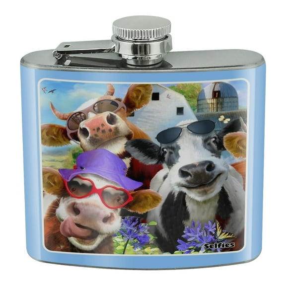 Udderly Cool Cow Farm Selfie Stainless Steel 5oz Hip Drink Kidney Flask