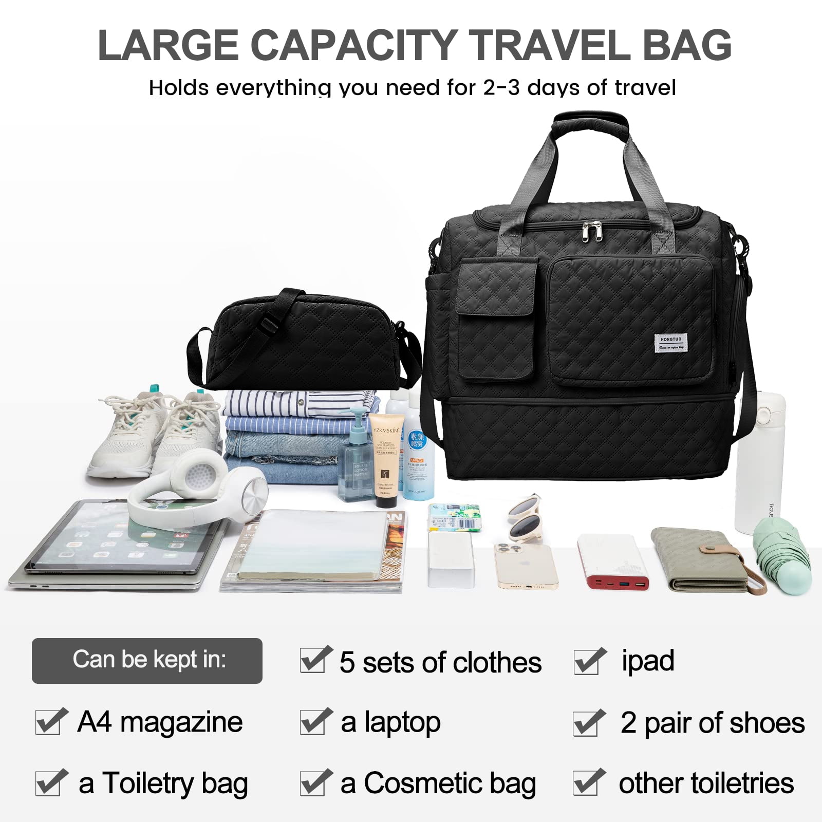 Gynky Travel Duffle Bag Weekender Bags for Women with Shoe Compartment Carry on Overnight Bag with Toiletry Bag Hospital Bag for Labor and Delivery Weekender Overnight Bag for Trave Sport Hospital