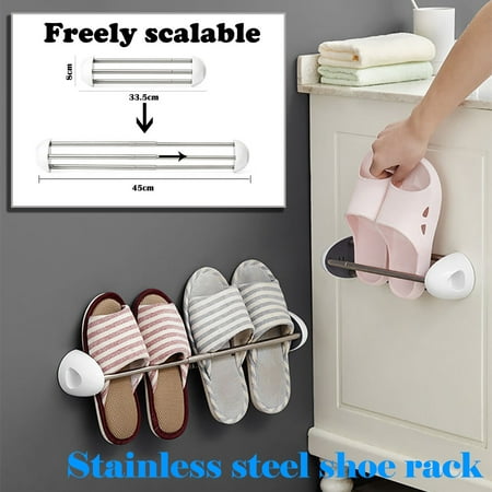 

TANGNADE Slipper Punch Retractable Steel Stainless Rack Shoe Rack Shelf Towel Bathroom Products Southern Towels Silver