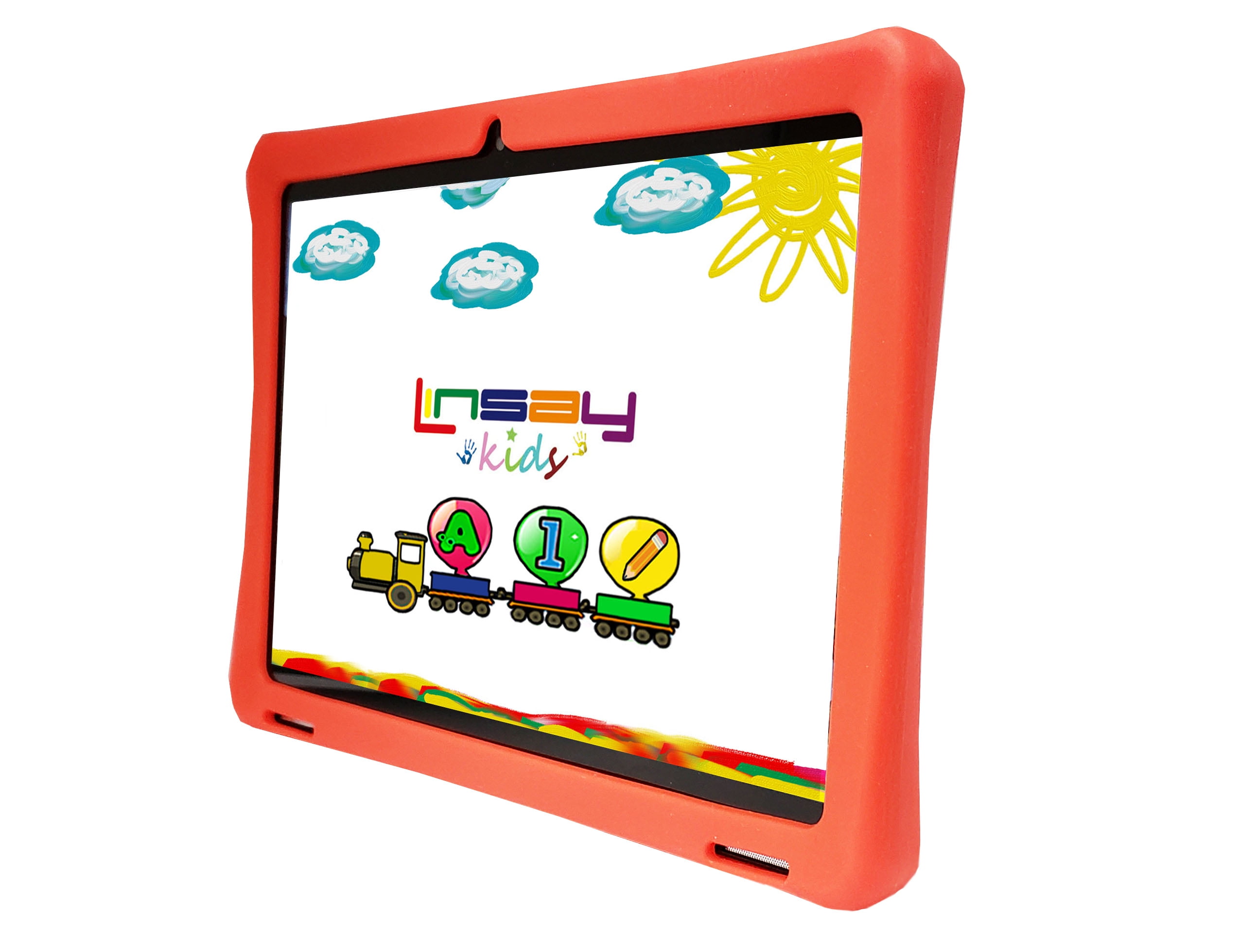 LINSAY 10.1'' Octa Core 4GB RAM 128GB Android 15 Wi-Fi Tablet for kids, Camera, Apps, Games, Learning Tab for Children with Red Kid Defender Case, Pop Holder and Pen Stylus