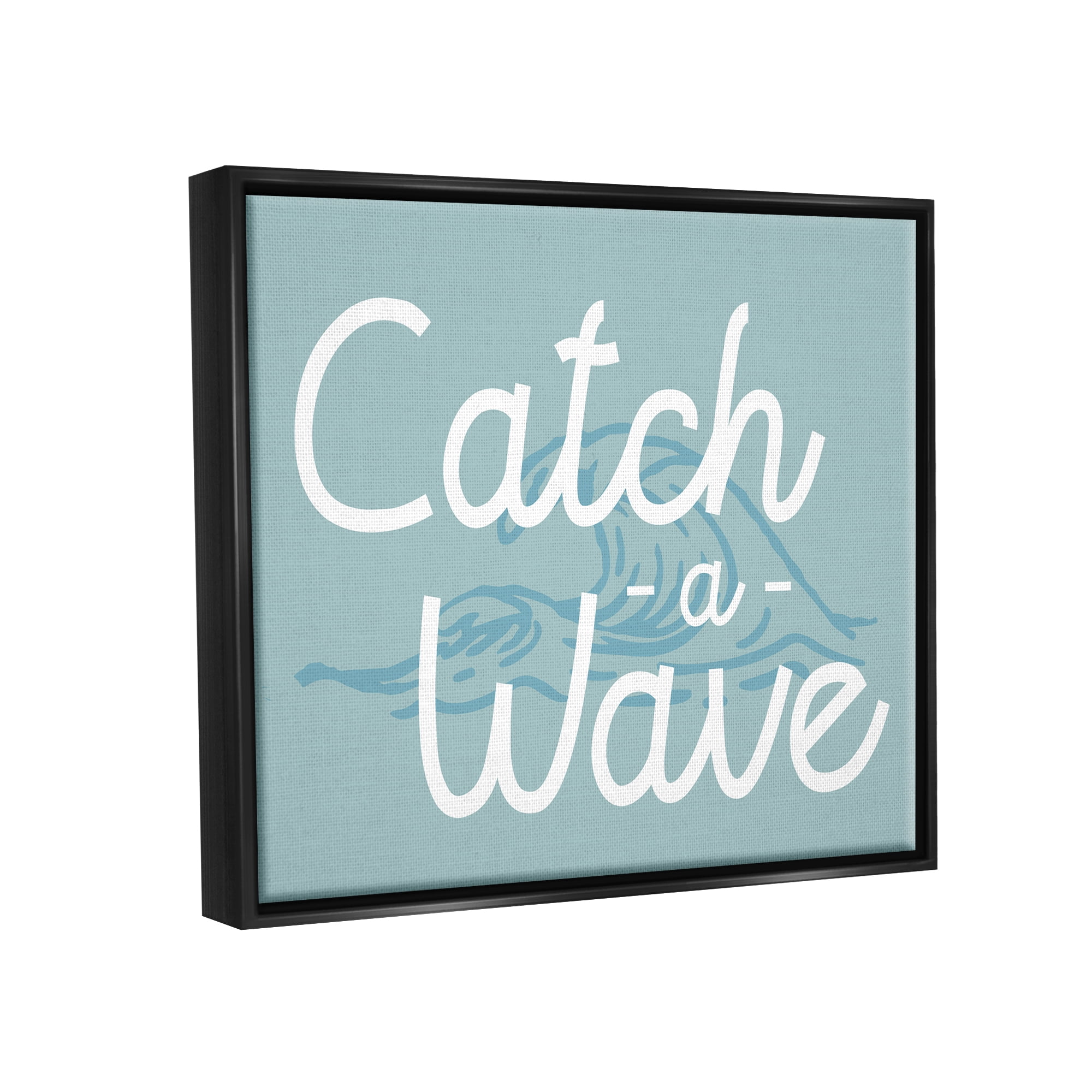 Stupell Industries Catch a Wave Phrase Landscape Painting Black Floater Framed Canvas Art Print Wall Art, 31 x 25