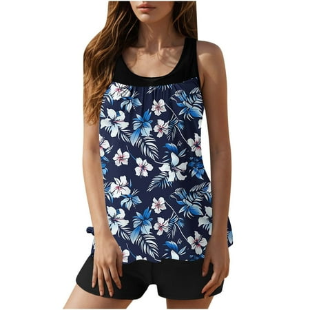 JSGEK Women s Printed Spaghetti Strap Loose Cover Up Soft Fabric Stylish Design Beach Casual Wear Blue XXL