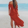 thumbnail image 5 of fartey Women Off the Shoulder Dresses Loose Short Sleeve Solid Color Maxi Dress Casual Side Split Hem Bow Tie Beach Sundresses, 5 of 8