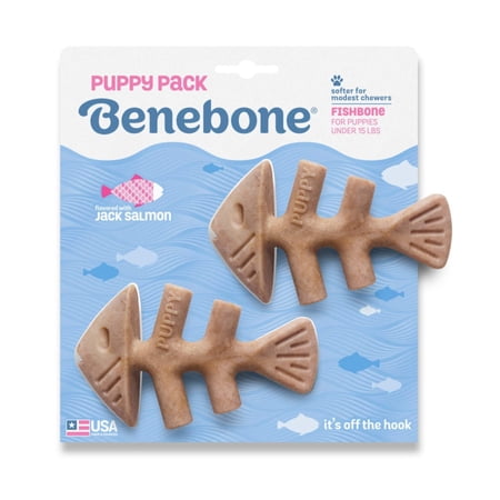 Benebone Puppy Pack Fishbone Dog Chew Toy Salmon 1ea/XS|2 pk