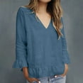 thumbnail image 2 of Kaemgyyd Cotton Linen Tops for Women Cute Ruffle Hem 3/4 Sleeve Summer Boho Blouses Loose Fit Casual Beach Tunic Shirts, 2 of 6