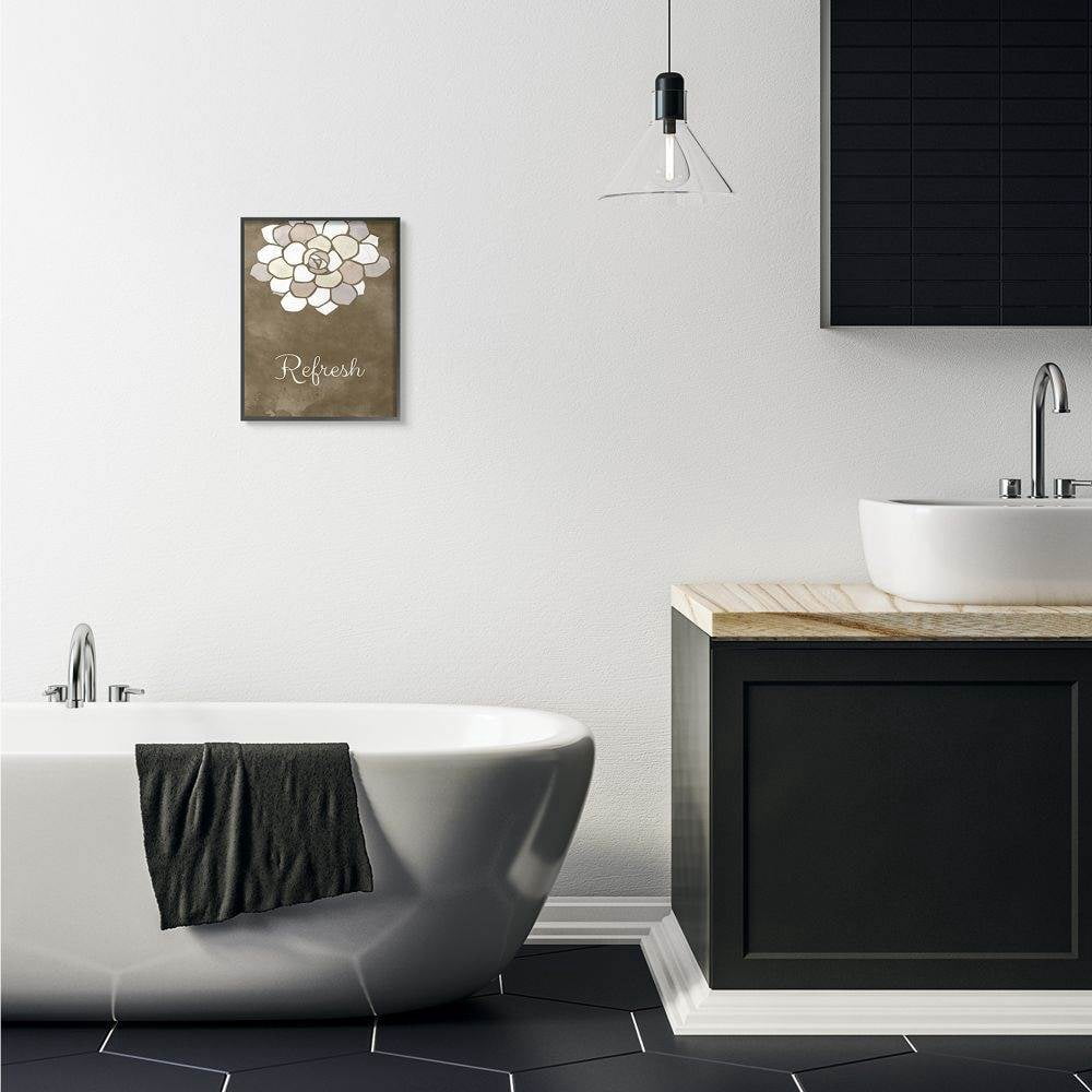 Stupell Industries Refresh Mosaic Flower Brown Bathroom Design Framed Wall Art by Ziwei Li