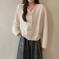 thumbnail image 6 of FRSASU Womens fashionable and comfortable casual solid color V-neck Cardigan Long Sleeve Soft Slouchy Cozy Casual Loose Coats White, 6 of 7