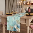 thumbnail image 3 of Teal Beach Coastal Cotton Linen Table Runner for Dining Kitchen, Summer Nautical Coral Shell Botanical Vintage Wedding Outdoor Party Tablerunners, Dresser Scarf Coffee Tablecloth Runners 13x90 Inches, 3 of 9