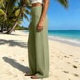 thumbnail image 4 of GILIGEGE Women's Cotton Linen Pants Elastic Drawstring Sweatpants Lounge Trousers with Side Pockets Loose Palazzo Pants Trendy Pants Stretchy Lightweight Trousers Outfits for Women Trendy Green, 4 of 4