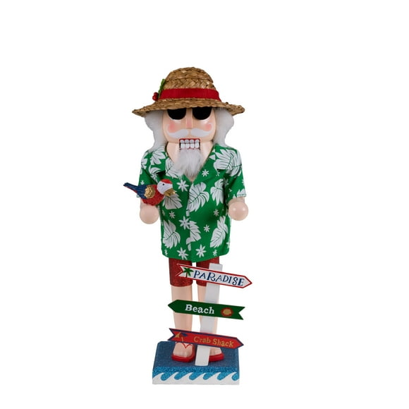 Clever Creations Summer Santa 14 Inch Traditional Wooden Nutcracker, Festive Christmas Décor for Shelves and Tables