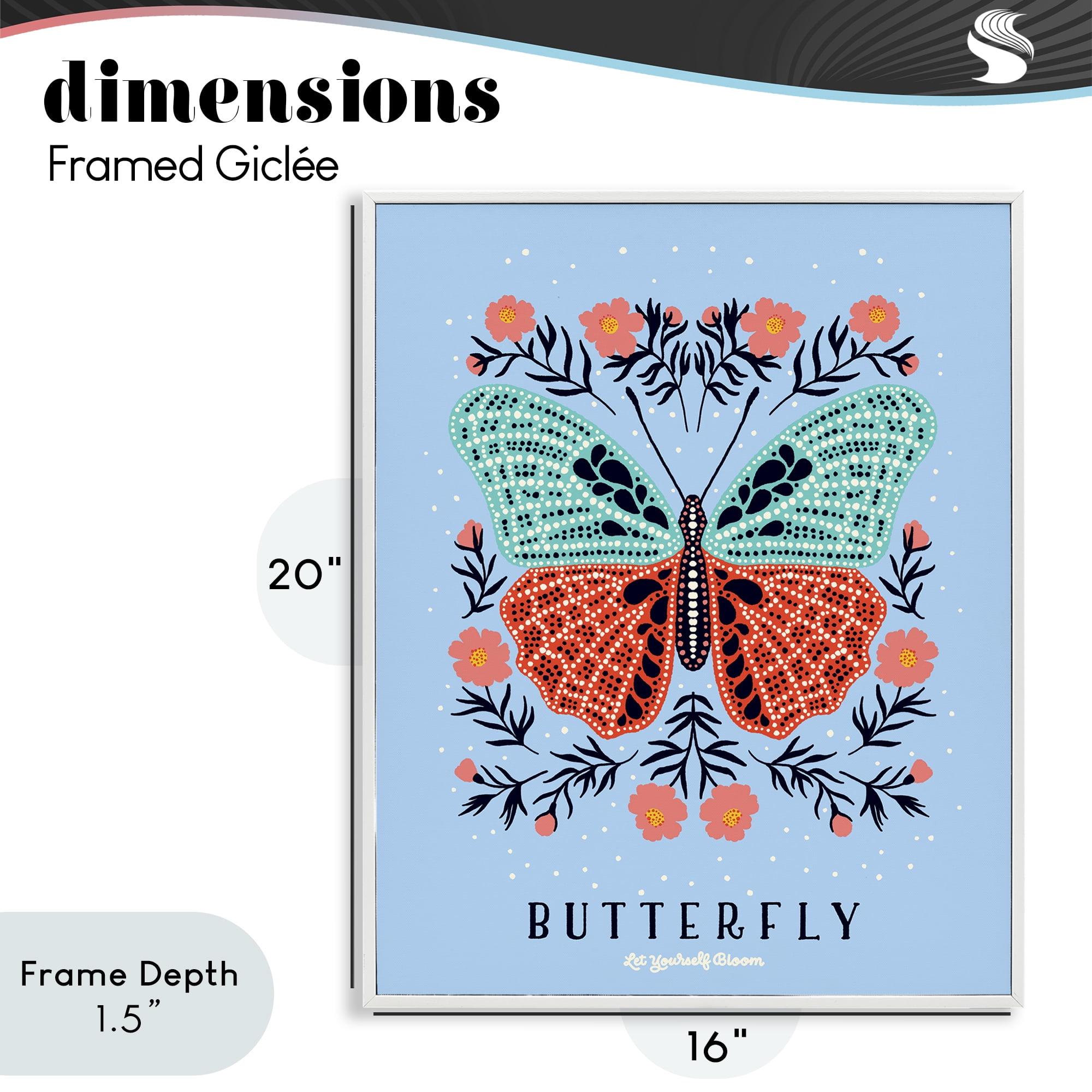 Stupell Industries Butterfly Symmetry on Blue White Framed Giclee Art, design by Indira Prieto | IndySign
