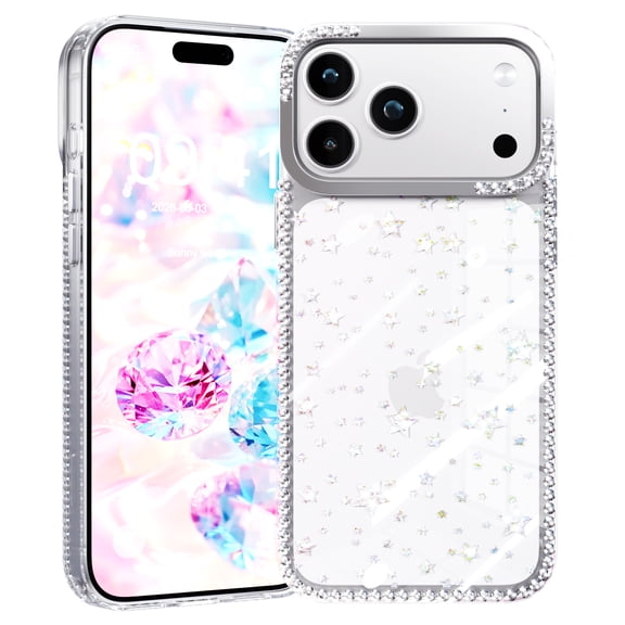 Bling Diamond Phone Case for Apple iPhone 17, Sparkly Glitter Diamond Phone Cover, Shockproof Anti-Fingerprint Protective Case, Clear Shiny Durable Soft Phone Case for Women Girls