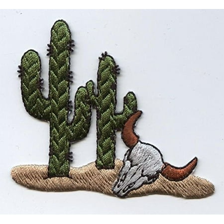 - Western Desert Cactus - Steer Cow Skull - Iron on Applique/Embroidered Patch