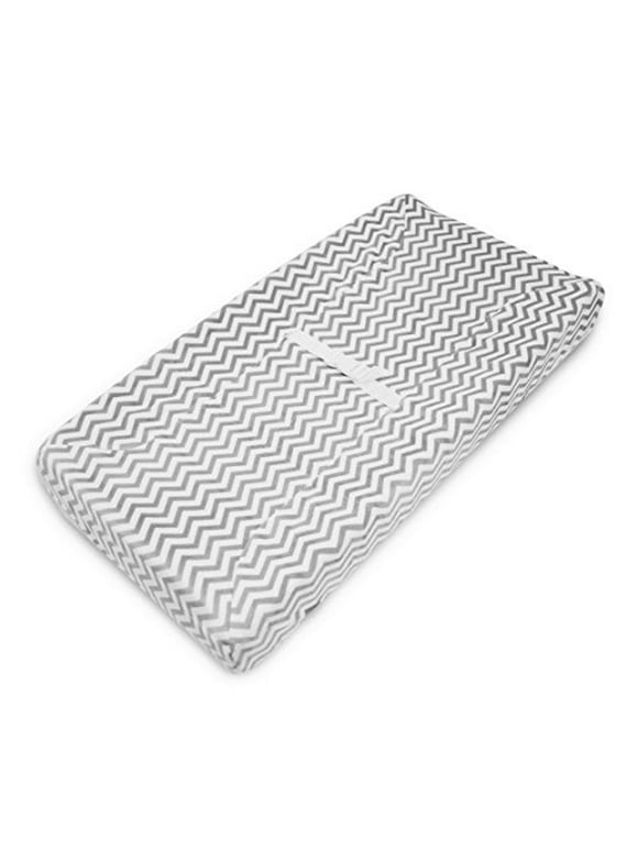 TL Care Heavenly Soft Chenille Fitted Contoured Changing Pad Cover, Gray Zig Zag, for Boys and Girls
