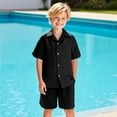thumbnail image 2 of THDHVS Boys Suit,Boys Summer Outfits,Boys' Casual Solid Color Button Pocket Shirt Holiday Vacation Beach Shorts Two-piece Set Short Sleeved Lapel Set Black 7-8 Years, 2 of 7