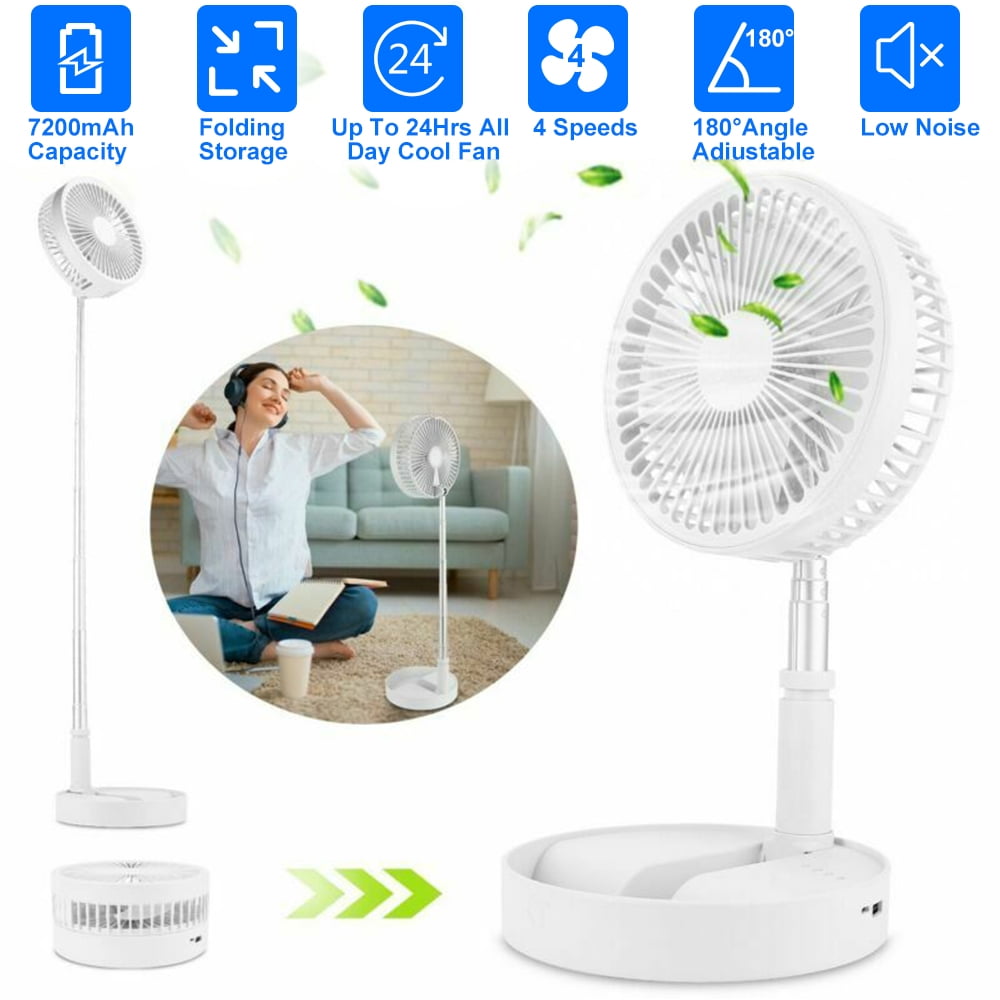 JLLOM Portable Stand Fan Folding Pedestal USB Rechargeable Telescopic Table Floor Fan