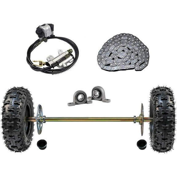 Go Kart Rear Axle Assembly Complete Wheel Hub Kit & Tires With Rim & Brake Assembly & T8F Chain for Quad Trike Drift Bikes
