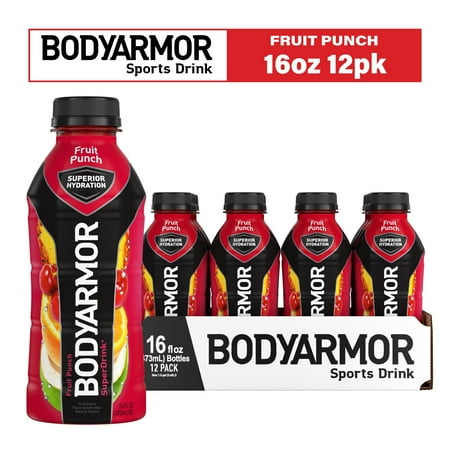 Best By:09/10/2025) BODYARMOR SuperDrink Fruit Punch Sports Drinks  16 fl oz Bottles  12 Pack