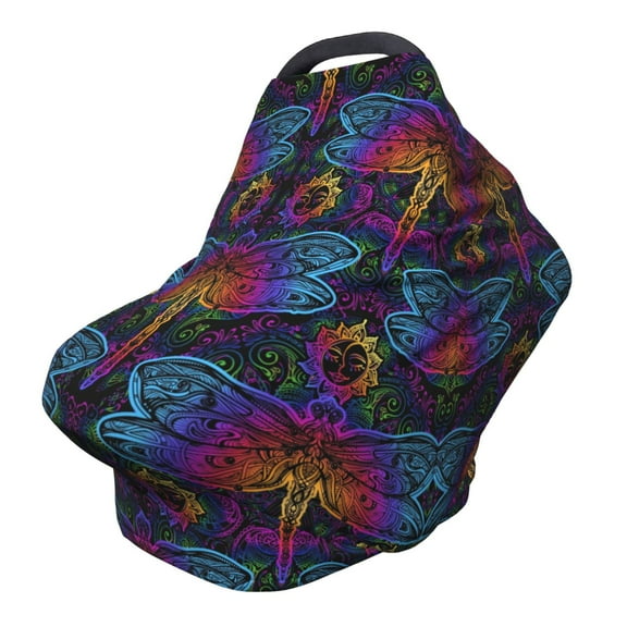 Fotbe Indian Mandalas Dragonfly Pattern Car Seat Covers for Babies, Nursing Breastfeeding Cover Infant Carseat Canopy, Soft Stretchy Carrier Cover