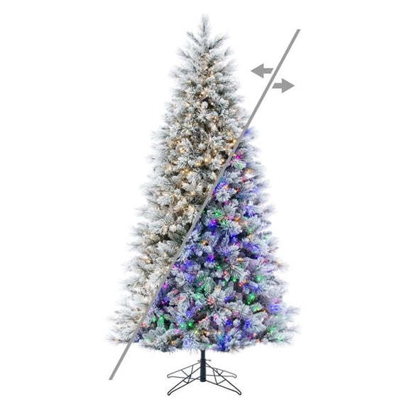 Vickerman  9 ft. x 51 in. Green Flocked Jackson Pine Artificial Pre-Lit Christmas Tree with 1450 LED Color Changing - 3 mm