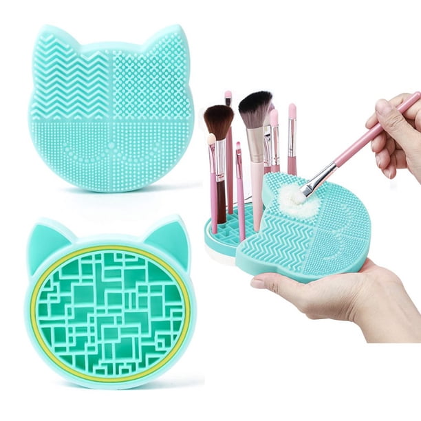 Estante de almacenamiento de brochas de maquillaje de gato de silicona (verde nórdico) Adepaton HMHZ216-2