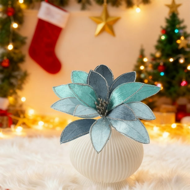 Flores Navideñas de Tela con Ribetes Dorados. Arreglos Florales Navideños. Decoraciones con Flores Artificiales.