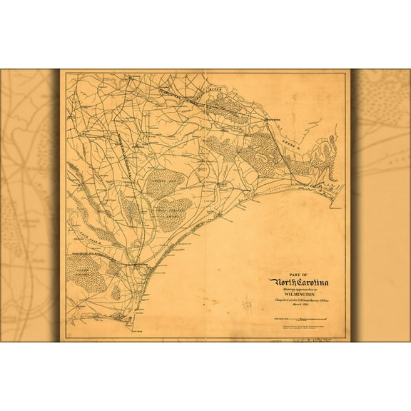 24"x36" Gallery Poster, Map North Carolina Cape Lookout Cape Fear 1864
