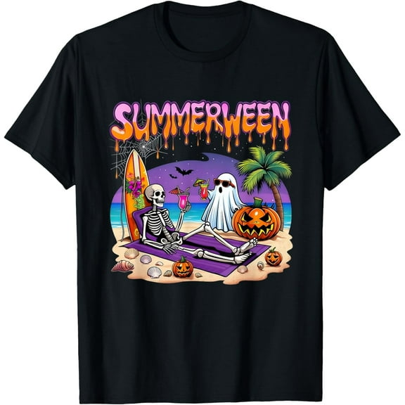Beach Skeleton Ghost Funny Summer Halloween TShirt