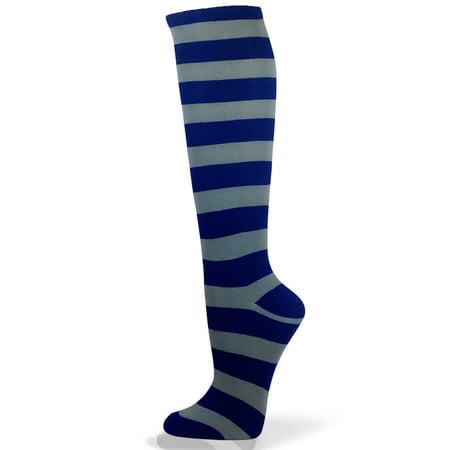 Couver Unisex Halloween Colorfull 2 Colored Wider Striped Knee High Socks - Blue / Light Gray