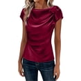 thumbnail image 2 of Vmvidoty Women's Casual T-Shirts Short Sleeve Crewneck Summer Stretchy Shirt Textured Tops Wine 2XL, 2 of 6