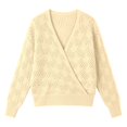 thumbnail image 4 of Pullover Sweaters for Women V Neck Solid Color Hollow Out Knit Long Sleeve Autumn Winter Shirt Sweater Tops, 4 of 4