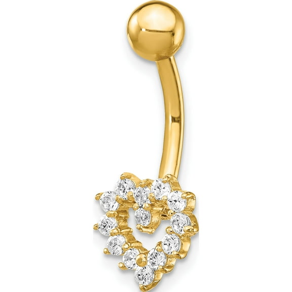14k CZ Heart Belly Ring (23x9.32) 14k Yellow Gold
