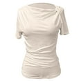 thumbnail image 5 of Ticikt Women's Short Sleeve T Shirts Crew Neck Slim Fitted Shirts Basic Casual Going Out Tops,Color:Beige,Size:S, 5 of 5