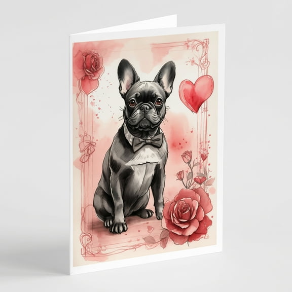 French Bulldog Valentine Roses Greeting Cards Pack of 8 7 in x 5 in
