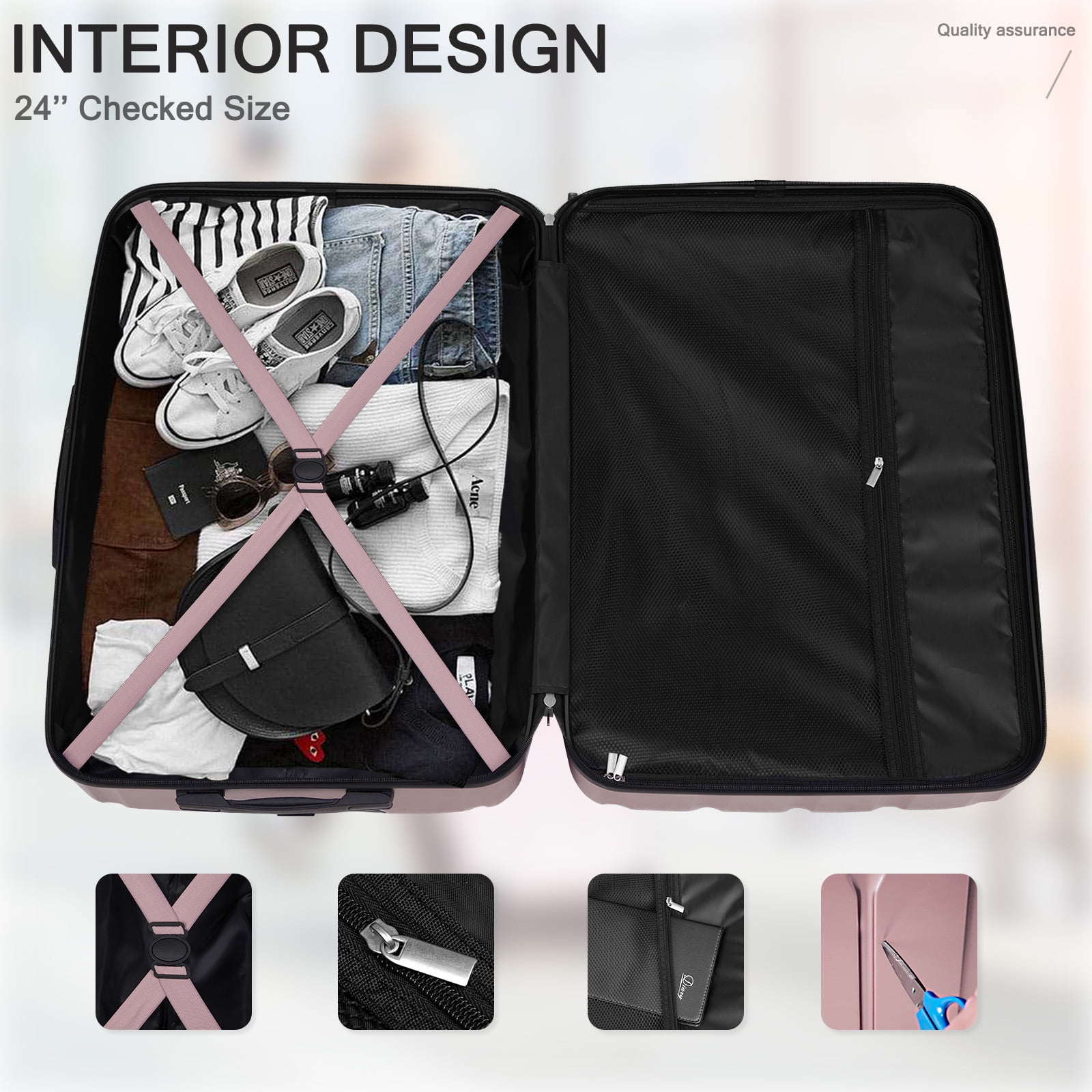 Ktaxon 3-Piece Hardshell Luggage Set Lightweight ABS+PC Carry On Suitcase with TSA Lock, 360° Spinner Wheels Rose Gold