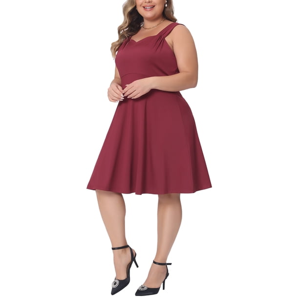 wine bridesmaid dresses plus size Agnes Orinda Plus Size Sleeveless Dress for Women Sweetheart Neck A-line Cocktail Bridesmaid Party Short Dress 4X Wine Red, Women's, Size: 4XL
