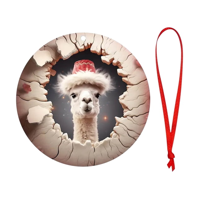 Christmas Smiling Animals With Santa Hats Tree Ornaments
