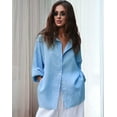 thumbnail image 4 of Womens Button Down Shirts Long Sleeve Cotton Gauze Tops Casual Collared Blouses Loose Fit Sky Blue M, 4 of 8