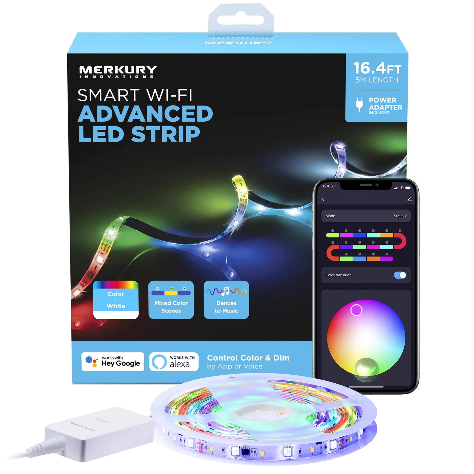 5050 LED Strip Light RGB/RGBW Color Changing Dimmable+WiFi Control+Plug fr Alexa 